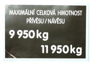 Maximálna hmotnosť prívesu/nástavby 9.950 kg - 11.950 kg